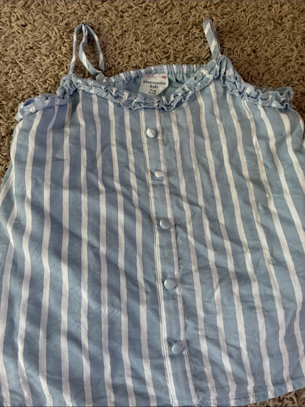abercrombie kids light blue and white striped button-front tank